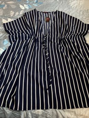 NWTS Adome Striped Navy & White Swim Coverup w/Front Tie Sz S